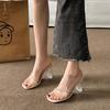 French Cool Slippers Women's Outer Wear 24 Summer Diamond Belt Transparent Square Head Showing Legs Long Crystal Thick Heel High Heels Women's