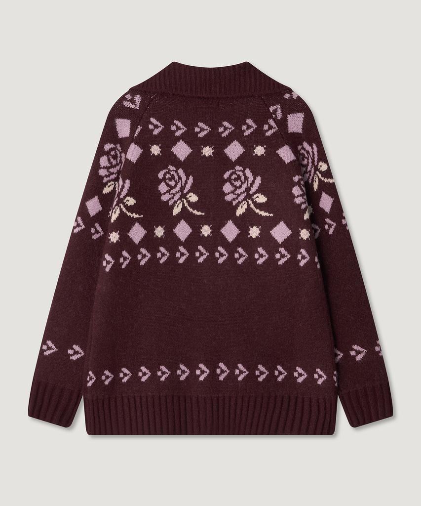 MELLY&ROSE Rose Cowichan Knit Cardigan (310251)_Wine