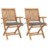 Garden Chair - VIDAXL - Solid Teak - 2 Pcs - Grey Cushions - Foldable