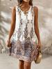 Women's Printed Sleeveless Dress with Ring Neckline, Summer Boho Dress