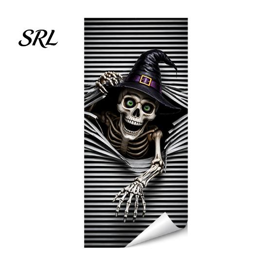 Spooky Skull Stickers for Outdoor Bins Halloween Wall Trash Can Decal Stickers, Ghost Horror Durable Facade Decals Garbage Cans, Waterproof