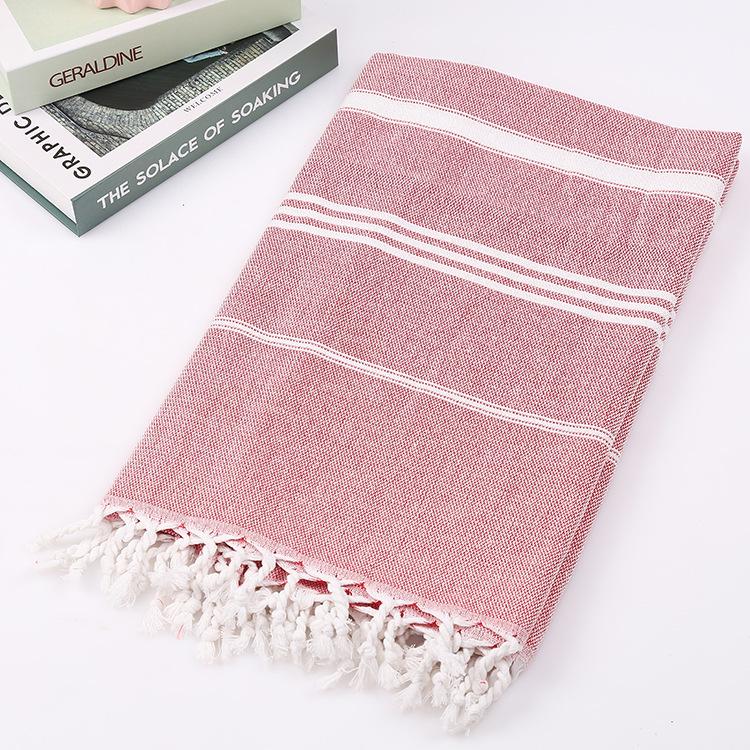 Turkish Cotton Sand-Resistant Striped Beach Shawl/Towel with Tassels