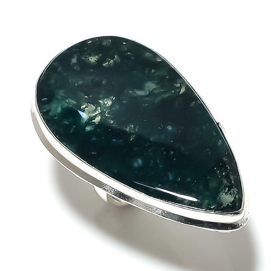 Natural Moss Agate Gemstone Handmade 925 Sterling Silver Ring Size 7 B7W44