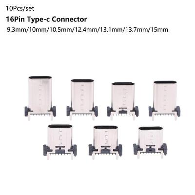 10 шт. Разъем Type-C Female 16-контактный Вертикальный 180 градусов Разъем USB Type-C H 9,3 мм/10 мм/10,5 мм/12,4 мм/13,1 мм/13,7 мм/15 мм