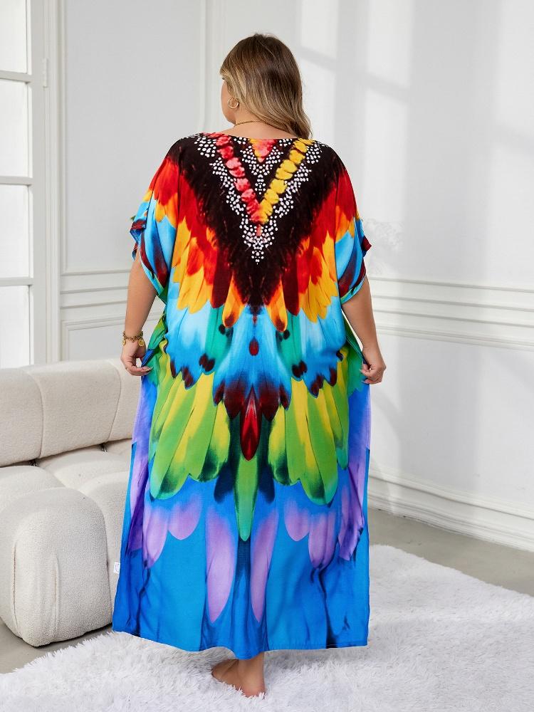 EDOLYNSA Лестный женский кафтан в богемном стиле, красочный халат, непринужденное платье больших размеров, платье Moo Moo, свежее платье, длинное платье для отпуска, наряд Q1594