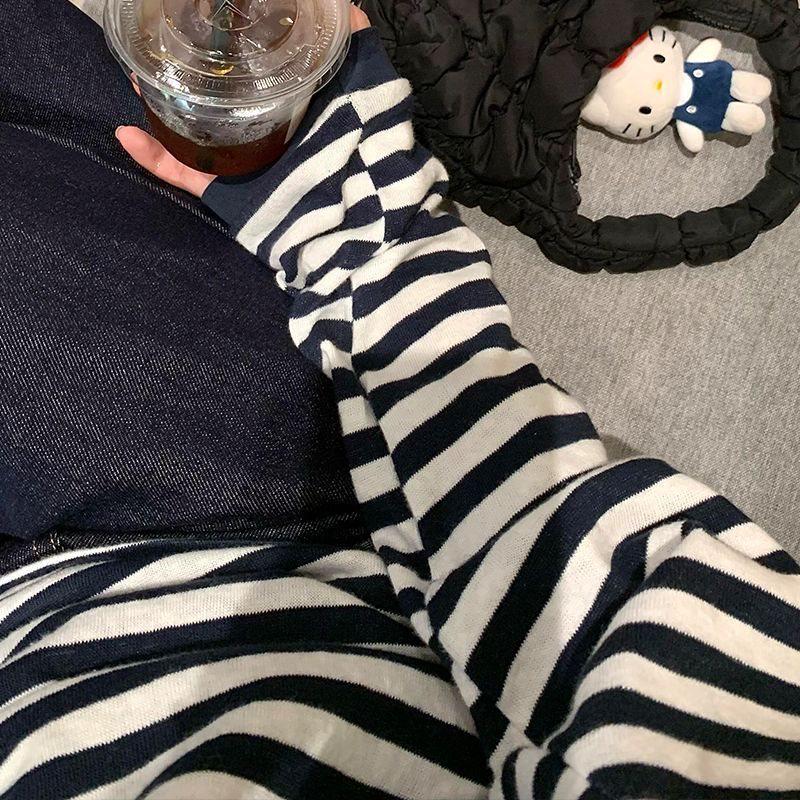 Korean Sweet & Spicy Striped Off-Shoulder Long Sleeve Top - Women's Autumn Design