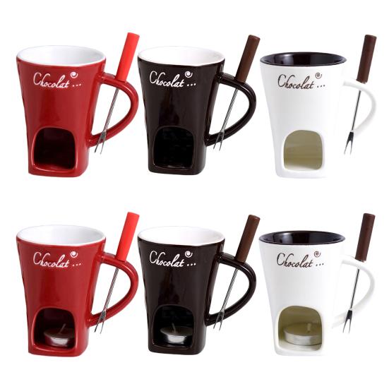 Кружка для шоколадного фондю с вилками и свечой 130 мл, керамическая кружка для плавления шоколада, мини