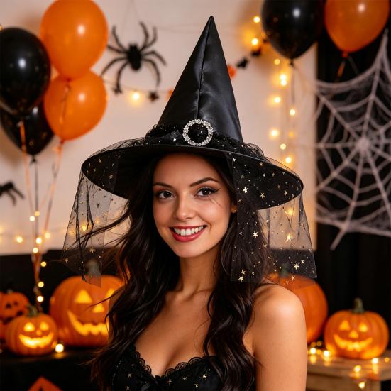 Fairy Tale Party Accessory Steeple Halloween Witch Hat, with Lace Edge, Lightweight Hat for Breathable Pointed Headwear, Cosplay Costume Holiday Photo