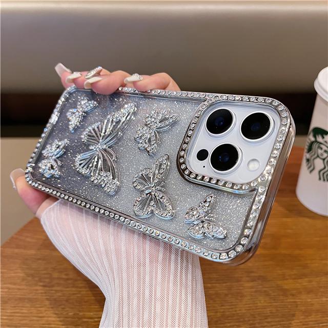 Роскошный чехол для телефона с блестками и бабочкой с гальваническим покрытием для iPhone 16 Pro Max для iPhone 11 12 13 14 15 16 Plus с покрытием из стразов