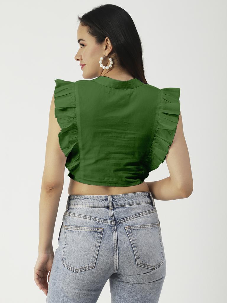 Moomaya Укороченный топ из цельного хлопка на пуговицах, топы с оборками на рукавах, лето