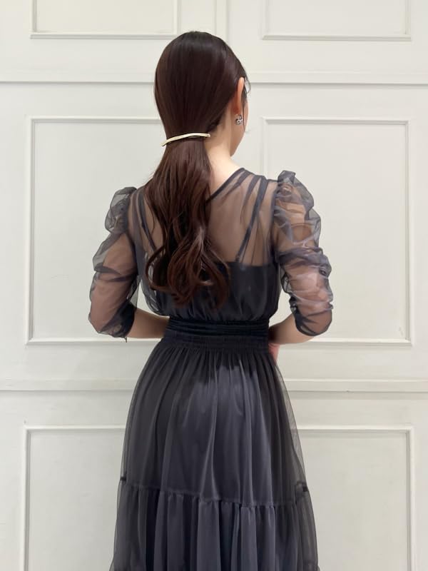 Многоярусное тюлевое платье SWFO251011CGRY0 с V-образным вырезом