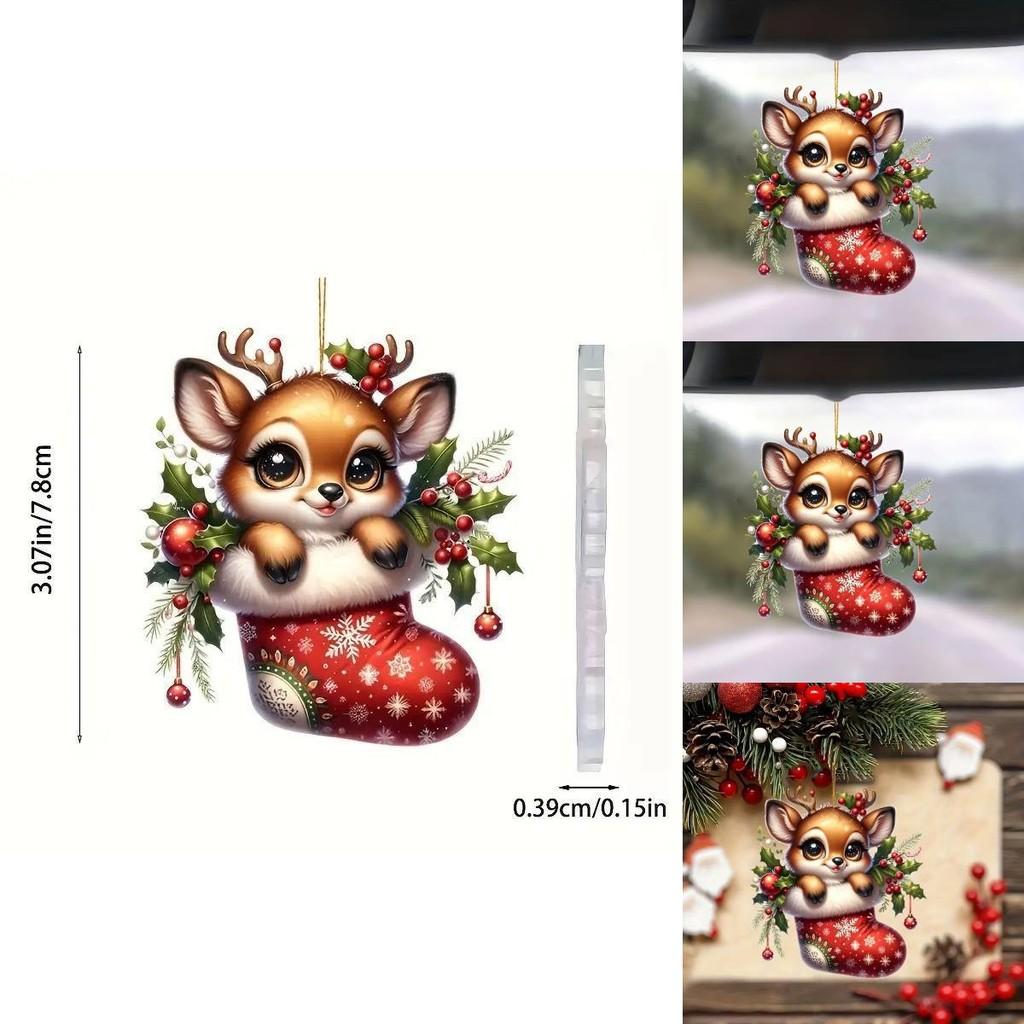 Christmas Deer Car Pendant With Acrylic Material And Cartoon Style For Festive Vehicle Decor