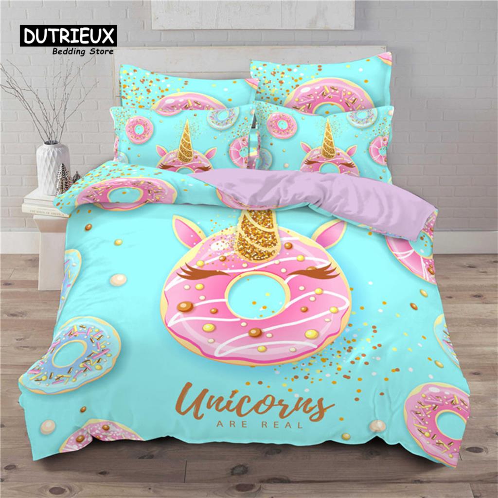 Мягкий милый комплект пододеяльников с пончиками, комплект постельного белья с десертной тематикой для девочек и мальчиков, подарки из микрофибры, забавный мультяшный комплект со вкусной едой, пододеяльник