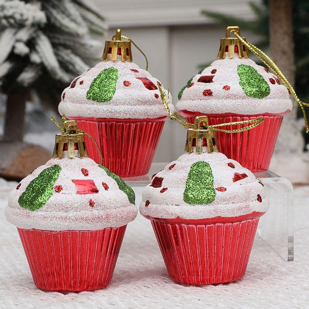 4pcs DIY Crafts Painted Christmas Cake Pendant Cartoon Christmas Tree Decoration  Home Xmas Decor