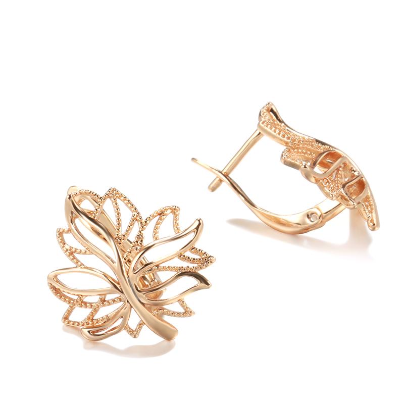Kinel Fashion Glossy Leaf Rose Gold Earrings For Women