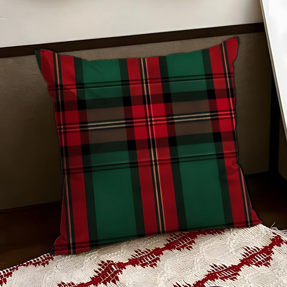 Christmas PPlaid Cushion Cover Reversible Soft Durable Pillow Cover Home Car MultiScene Use for Daily Comfort
