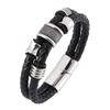 New Punk Jewelry Men Braided Genuine Leather Bracelet For Men Stainless Steel Clasp Double Layer Bangles