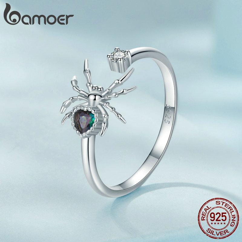 BAMOER 925 стерлингового серебра Хэллоуин Spide открывающееся кольцо для женщин ювелирные изделия винтажное нежное гипоаллергенное кольцо подарок