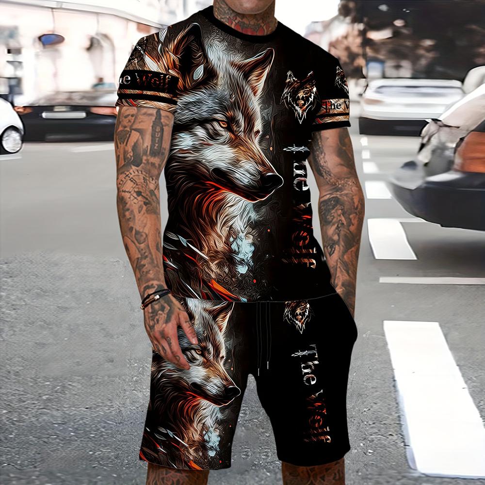 Мужской летний комплект из двух частей: футболка с коротким рукавом с 3D-принтом и шорты на шнурке, пляжные шорты, спортивный комплект для тренировок и фитнеса