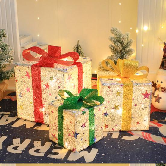 3 шт. рождественские светящиеся подарочные коробки с функцией памяти портативные работающие от батареек светящиеся подарочные коробки рождественские