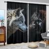 2pc Black Wolf Pattern Curtains 3D HD Printed Light Blocking Drapes Wild Animal Theme Home Decor for Living Room Bedroom