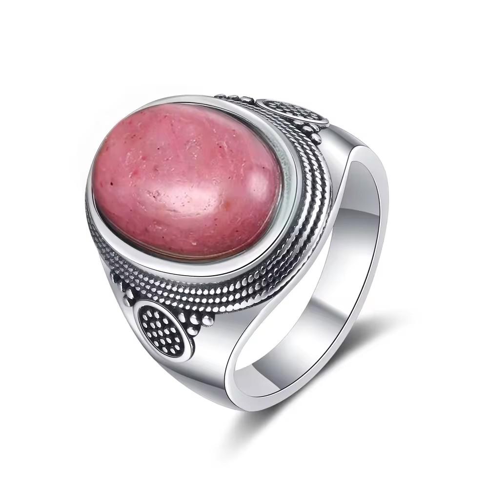 Винтажное кольцо из серебра 925 пробы Кольцо с натуральным лунным камнем 10*14 мм Овальный большой камень Ретро Серебро Тонкое ювелирное изделие Подарок для женщин Мужчин