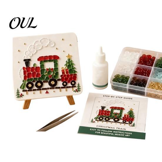 Mosaic Art Kit Christmas DIY Kit, Faux Sea Glass Craft Santa Weekend Project Claus Snowman Crafting for Adults Beginners, Handmade Festive Decor