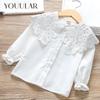 Girls Spring Autumn White Shirt Korean Fashion Children's Bottoming Top Solid Color Long-sleeved Lace Collar Blouse