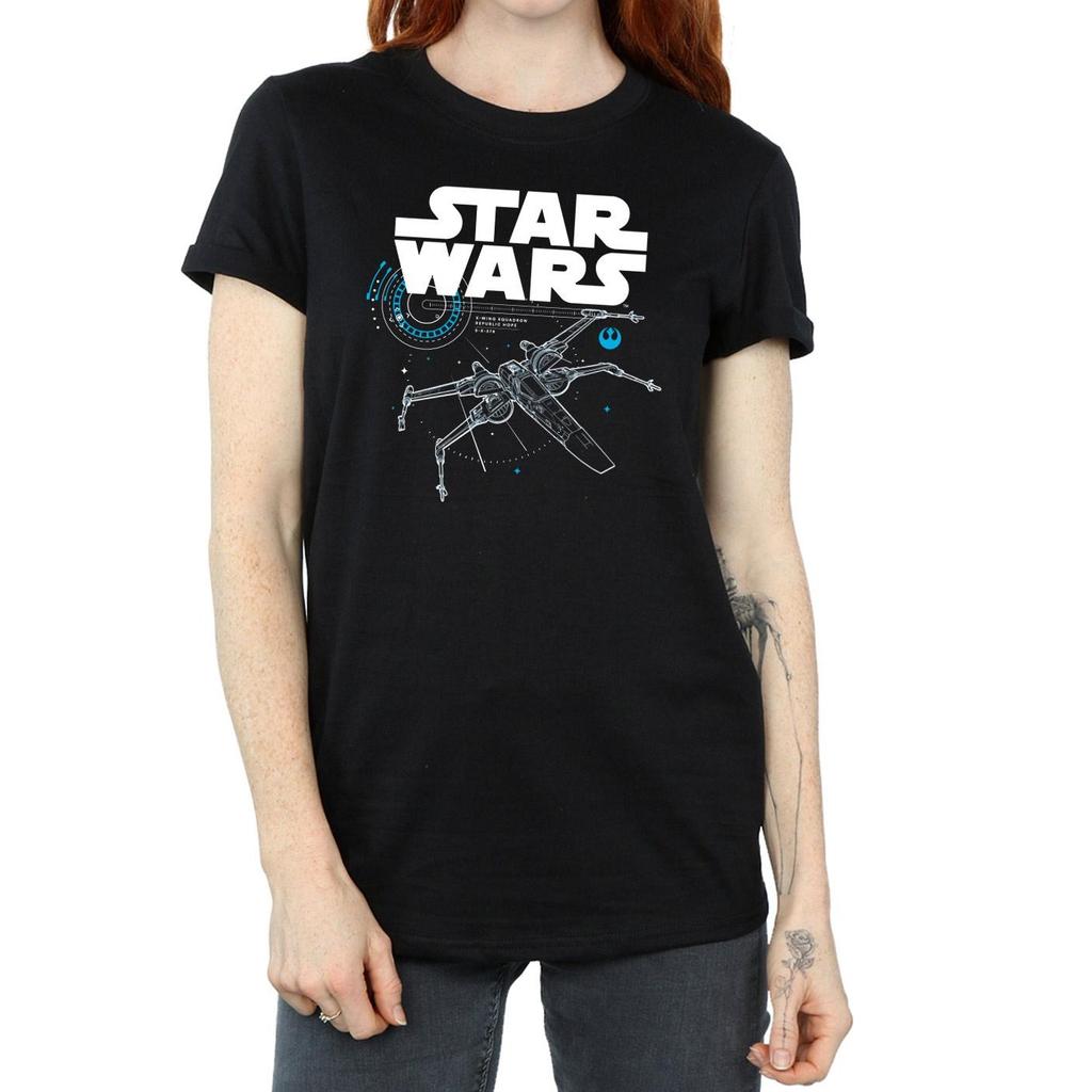 Star Wars Womens/Ladies The Last Jedi X-Wing Cotton Boyfriend T-Shirt