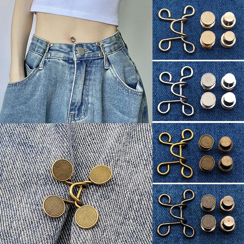 1Set Nail-Free Metal Jeans Button Snaps Detachable Pants Clips Buttons Pins Women'S Brooch Set Tighten Waist Brooches