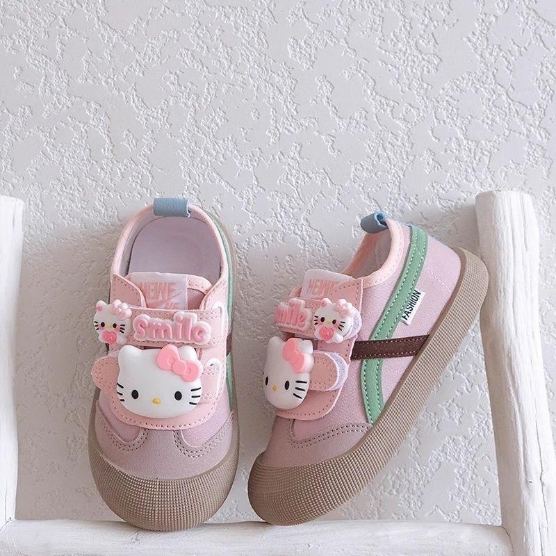 Spring Autumn Hello Kitty Kids Sneakers for Girls Anti-Slip Hook-and-Loop Casual Shoes Lightweight Toddler School Shoes