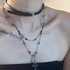 Gun Black Cross Necklace Sweet Cool Babes Double Stacked Collarbone Chain Women'S Premium Choker Neck Chain Accessories