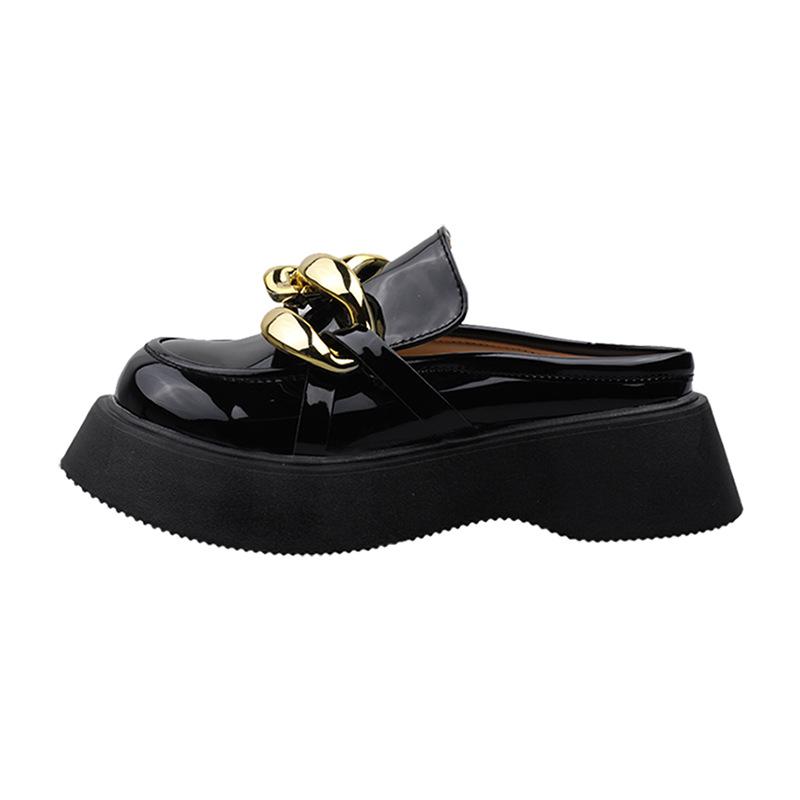 Мюли на платформе для женщин, новые тапочки, мокасины, толстые, золотистые, с цепочками, кожаные, с жемчугом, мокасины, толстая подошва, женские роскошные сандалии