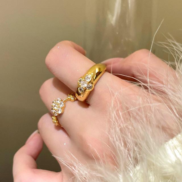 ANENJERY Серебристо-золотой Четырехлистный цветок циркон Открытое кольцо для женщин Роскошные вечерние винтажные ювелирные изделия оптом