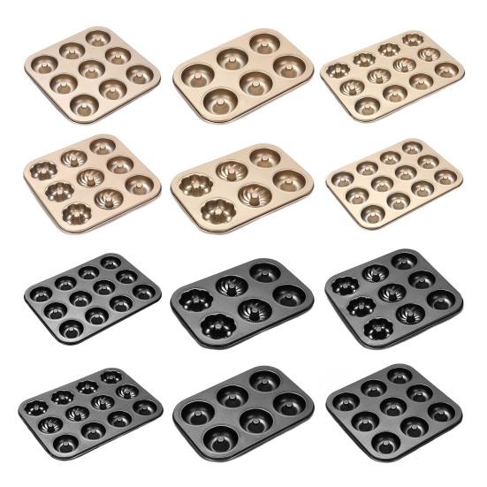 Donut Baking Pan 6-Count Carbon Steel Nonstick Donut Pan for Baking Easy Release Doughnut Molds Multifunctional Bakeware for Cakes Muffins Pies