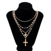 Fashionable Light Luxury Jesus Cross Pendant Necklace Set For Women Trendy Colorful Crystal Chain Choker Christian Jewelry Gift