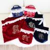 Ado Mizumori Lace and Velour Drawstring Tote Bag Wine Red