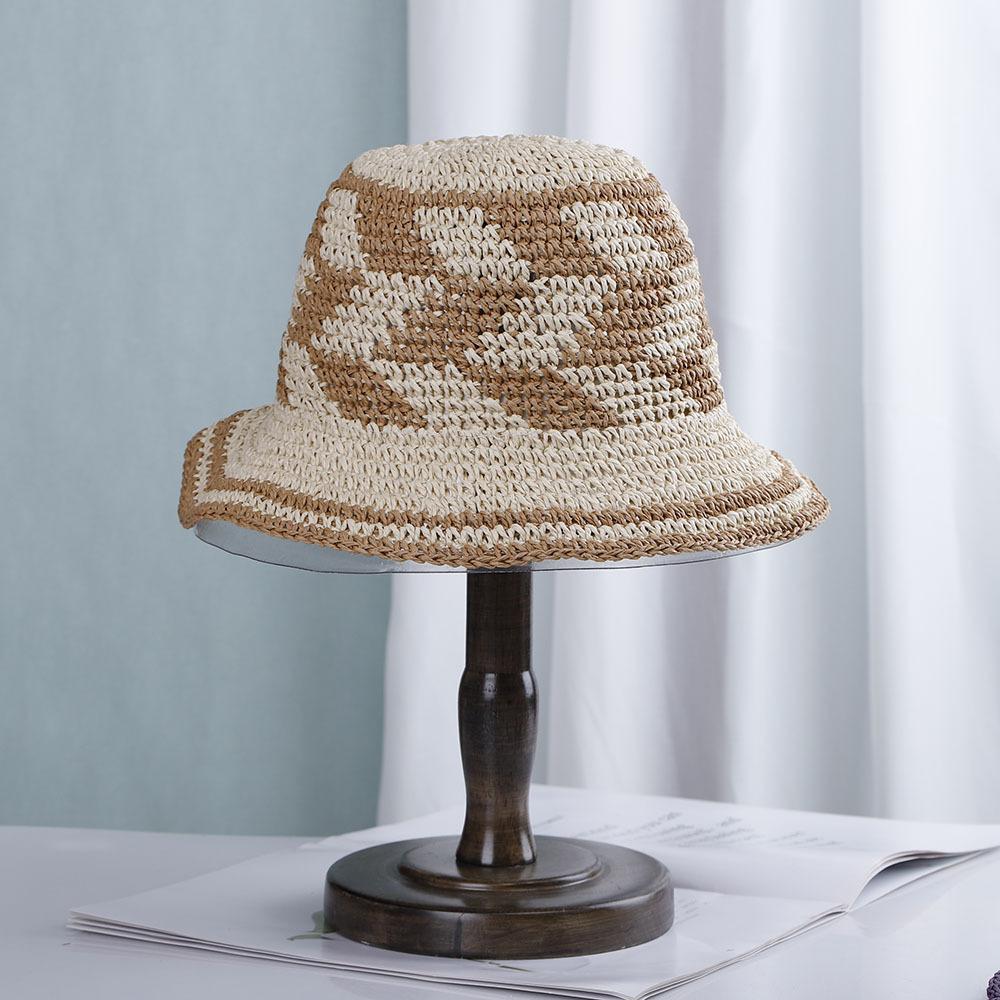 Летняя радужная полосатая панама Женская вязаная крючком пляжная шляпа-рыбак Складная ручной работы Плетеная шляпа от солнца Женская панама
