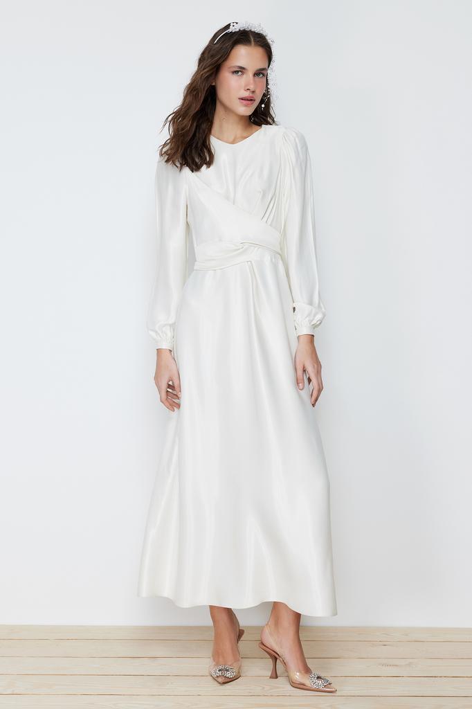 Женская мода новое вечернее платье в стиле хиджаб цвета экрю двубортное детальное свадебное длинное вечернее платье для особого дня