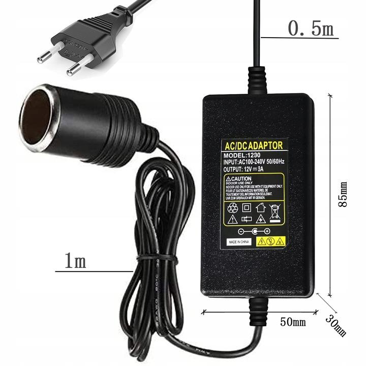 Zasilacz Impulsowy Ac 230V Na Gniazdo Zapalniczki Samochodowej Dc12V 36W 3A