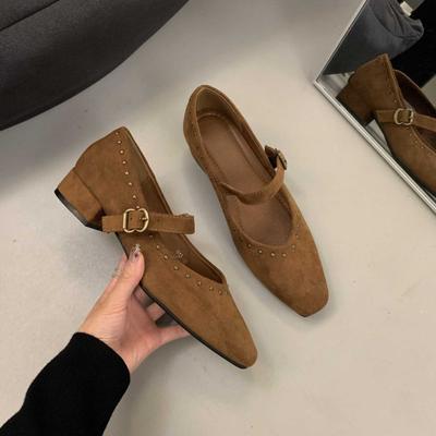 Туфли Мэри Джейн на толстом каблуке 2024 весна и осень новые квадратный носок высокий каблук женские туфли одинарные туфли