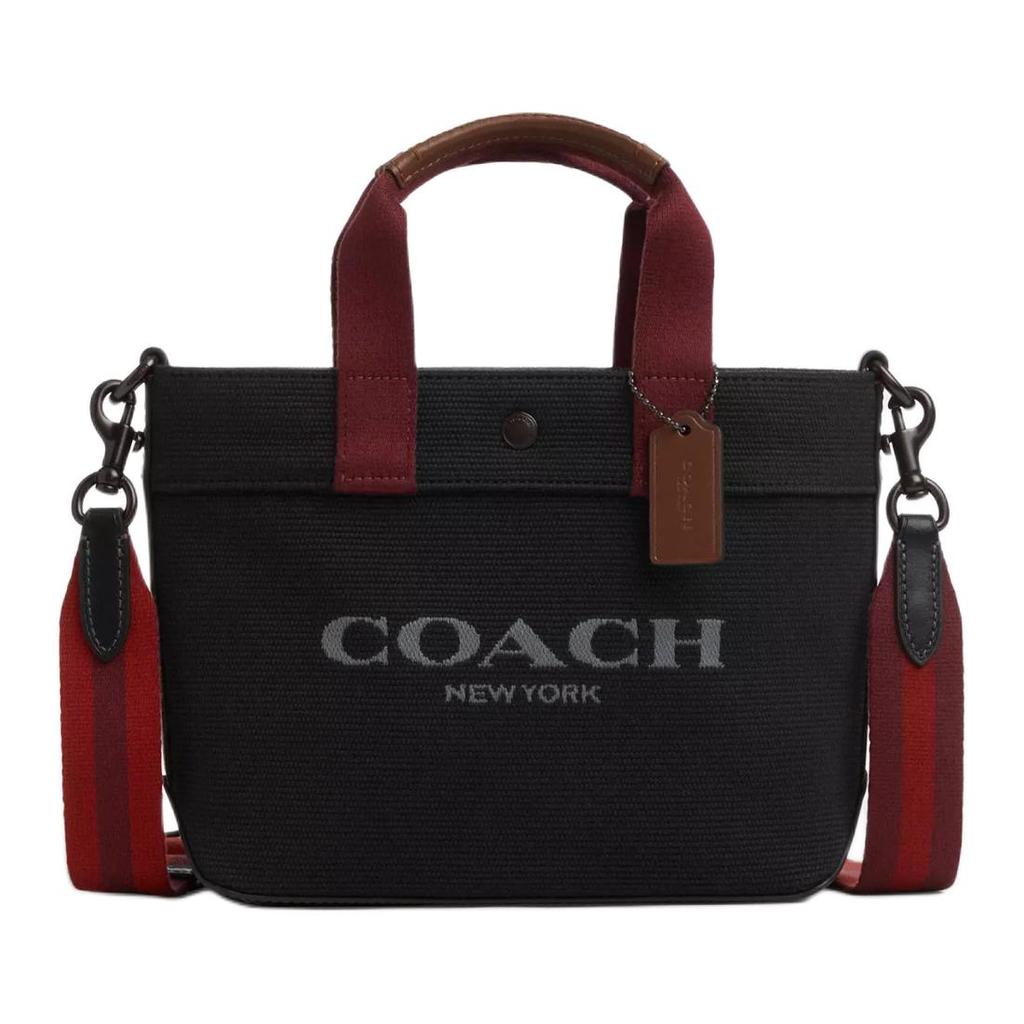Coach 20-буквенный логотип, застежка-кнопка, холщовая и гладкая кожаная сумка-тоут, мужские сумки-тоут, черный CU299-JIBLK