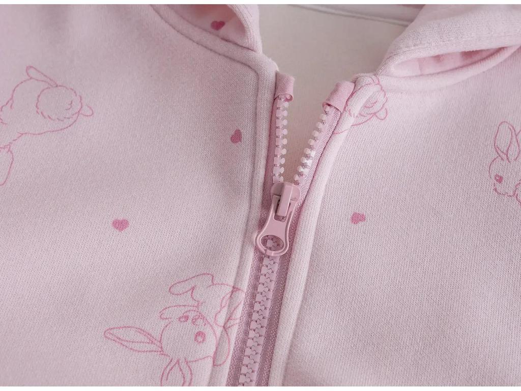 Комплект из свитера и спортивных штанов с принтом розового кролика для девочек — повседневный осенний наряд