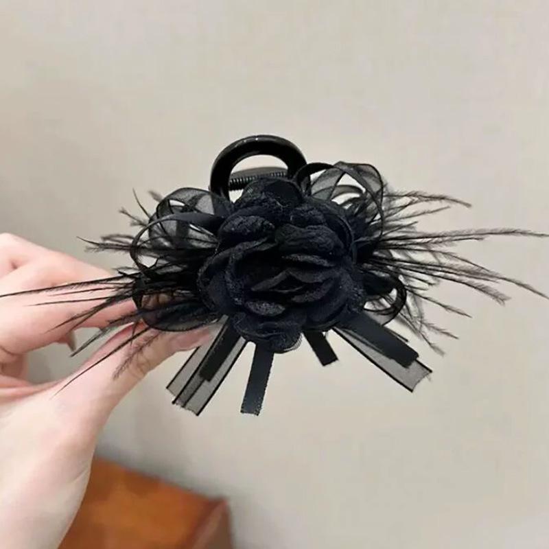 2024 Peony Feather Tassel Hairpin: Fluffy Hair Volume Boost Shark Clip