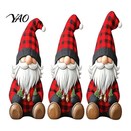 Cute Plaid Hat Gnomes 3Pcs/Set Wooden Christmas Gnome Ornaments, Faceless Figurines with Hats, Handcrafted Decor Rustic Centerpieces for Tiered