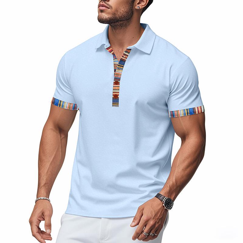 Mens Casual Loose Short Sleeve Printed Polo T Shirt