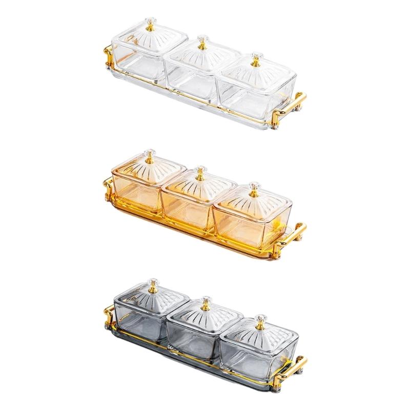 Стеклянные 3-секционные органайзеры для закусок с защитной крышкой и подносом и съемными мисками для сервировки на кухне и в столовой