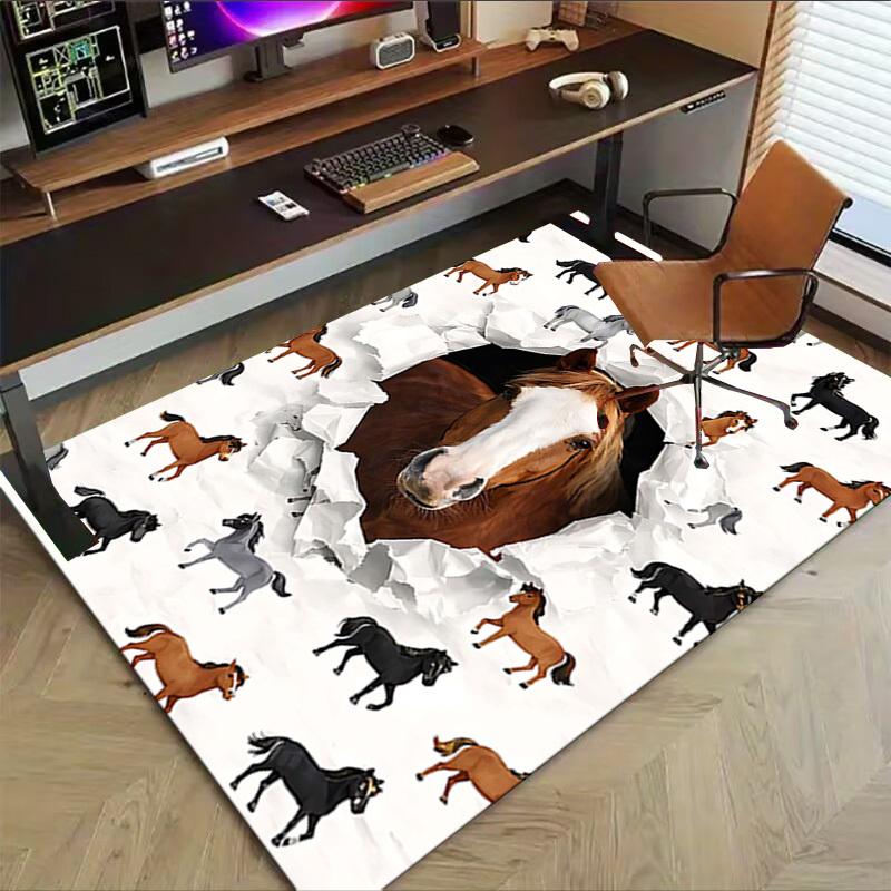 1PC Horse Print Non-Slip Floor Carpet Compatible for Office&Living Room&Bedroom&Dining room - Flat- Soft & Pattern, Vibrant Colors-W276