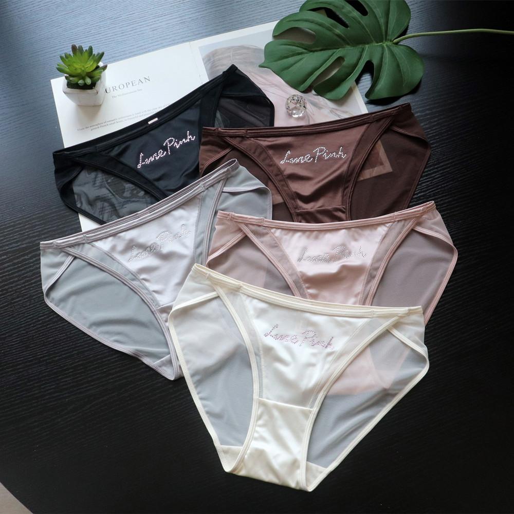 Ladies Sweet Pure Wind Hollow Sexy Satin Low Waisted Antibacterial Briefs Underwear