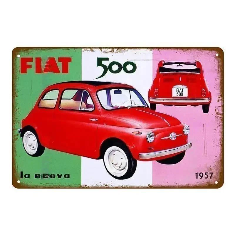 Классический Fiat 500 Винтажные Металлические Жестяные Таблички Металлический Постер Настенный Декор Постер Кафе Бар Паб Домашний Настенный Декор Авто Металлическое Художественное Постер
